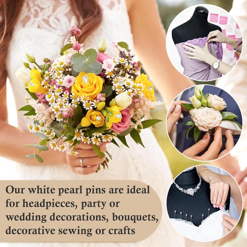 Kogyxe Corsage Pins, 250 Pcs Boutonniere Pins, Long Teardrop Pearl Head Pins, White Straight Head for DIY Decoration, Wedding, Jewelry Flower Decoration - Image 5